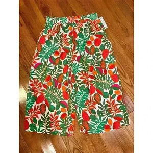 NWT Rose Olive Women's Tropical Print Pull On Wide Leg Cropped Palazzo Pants 1X